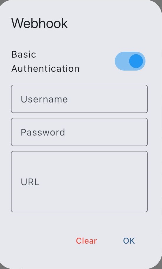 Webhook authentication flag enabled for Basic Auth