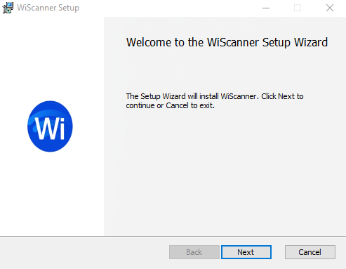 WiScanner Setup Wizard welcome